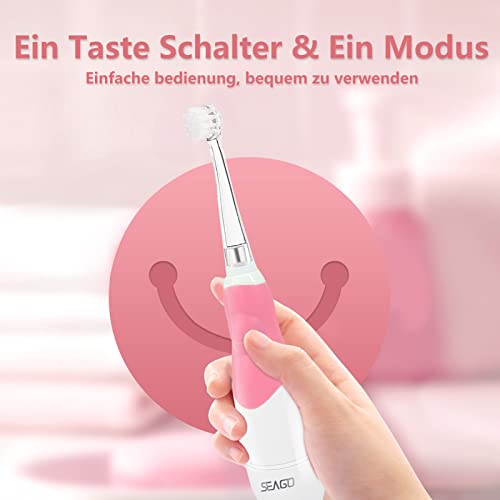 Seago SG-513 Elektrische Zahnbürste Kinder Baby Kinderzahnbürste Elektrisch ab 0-3 Jahre mit LED Licht Smart Timer Babyzahnbürste Wasserdicht IPX7 Schallzahnbürste (Baby Rosa)