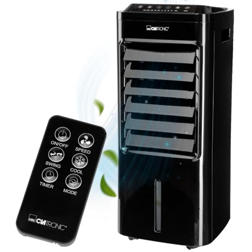 Clatronic luchtkoeler | Stille ventilator | 3 standen | Timer | Afstandsbediening | 3-in-1 – lucht koelen, bevochtigen, zuiveren | Ventilator | 4 wieltjes | Luchtkoeler | Air Cooler | LK 3843