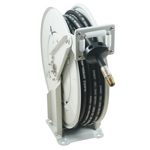 Happybuy Fuel Hose Reel, 1/2" x 50', Extra Long Retractable Machine Oil Hose Reel, Spring Driven Auto Swivel Rewind, Heavy-Duty Carbon Steel Construction with Hose for Auto Repair, Industries