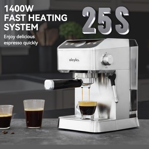 Image of Espresso Machine 20 Bar, Brush Stainless Steel Espresso Maker with Milk Frother Steam Wand, 1400W Espresso Coffee Machine with 1.8L Removable Water Tank for Latte, Cappuccino, Machiato