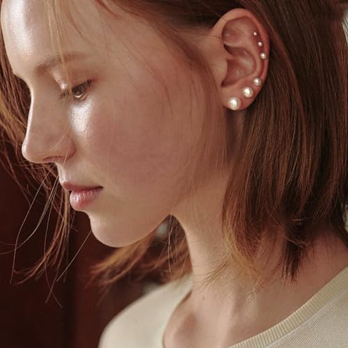 Senteria 925 Sterling Silver Pearl Earrings Studs Set Hypoallergenic Small Stud Earrings Lightweight Shiny Earrings Studs for Women 6 Pairs 3-10MM2