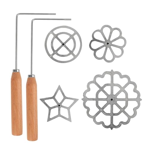 Aluminium Waffle Moulds with Wooden Handle, Rosette Iron Set, Rosette Wafers, Funnel Cake Maker Set, Mould for Baking and Cooking, Waffle Mould Set, Cookie Pastry Stamp Set