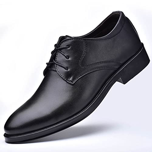 WOkismD Zapatos de Cuero con Cordones para Hombre, Mocasines sin Cordones, Parte Superior de Cuero Ligero, Zapatos Formales de Negocios para Hombre, Zapatos de Vestir de Boda Oxford,Negro,44