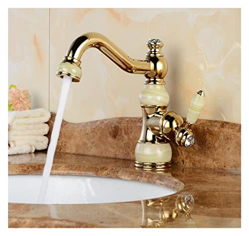 Mitigeur d'évier à commande précise eau chaude et froide avec finitions or et jade - 2