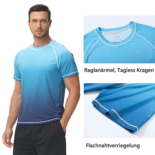 Huayuzh Herren UV Shirt Rashguard T-Shirt Schwimm Shirt Schnelltrocknend Leicht Atmungsaktiv Surfen Angeln Wandern Top Verlaufsfarbe Blau 6XL
