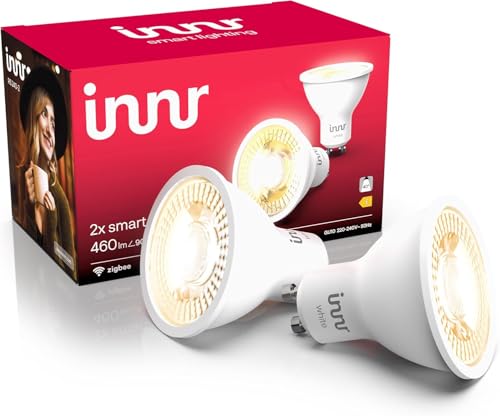 Innr Zigbee GU10 Smart Bulb, Works with Hue*, Amazon Echo 4th Gen., Alexa (Bridge Required), Warm White, LED Light Bulbs, Dimmable, 460 Lumen, 2 Pieces