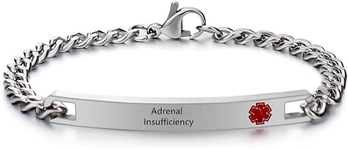 ZKXXJ Emergency Medical Alert ID Bracelets for Men Women Stainless Steel Link Chain Bracelet Identification Charms Allergy Awareness Jewelry with Medical Card,Customizable,Blue/Red Signs