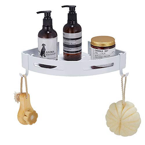 Gricol Corner Shower Caddy, Adhesive Bathroom Shelf Basket Wall Mounted with Hooks, No Drilling Kitchen Racks Shower Caddies, Aluminum Storage Organizer for Bathroom, Toilet, Kitchen and Dorm