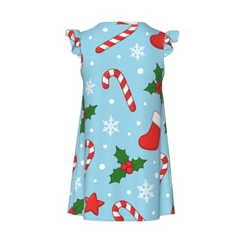 Flutter Sleeve Nightgown Pajama Gown Christmas Candy Cane Pattern Easy Pull-On Sleepwear Nightdress2
