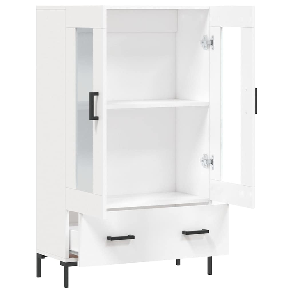 Mobile alto bianco, 69,5 x 31 x 115 cm, in legno con gambe in metallo, porte in vetro, molto spazio, design moderno, per soggiorno, corridoio o cucina, stabile e durevole