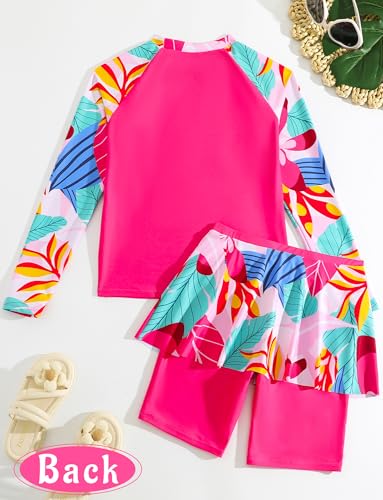 SEAUR Girls Rash Guard Swimsuit Long Sleeve Bathing Suit 2 Pieces Swimming Skirt with Shorts Swimwear Set2