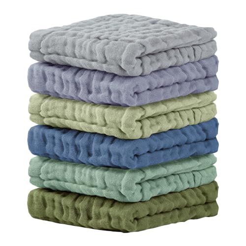 Image of Cuddle Campus Baby Washcloths 6 Packs, Muslin Washcloths Baby,Cotton Burp Cloths, Extra Absorbent and Soft Wash Clothes for Newborns, 12x12 Inches