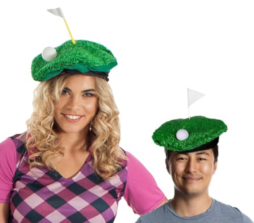 D.A.Y. Republic Béret de golf pour adultes avec drapeau et balle - Unisexe - Amusant - Pour le sport - Pour enterrement de vie de jeune fille - Accessoire de déguisement - Pub Golf