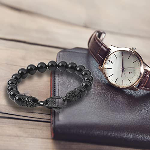 Starmond Black Beaded Bracelets For Men - 10Mm Black Onyx Bracelet With Stainless Steel Clasp Dragon Design - Handmade Crystal Bracelets For Men #TOP5
