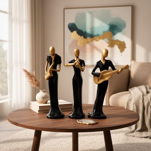 Image of Xtore Rhythmic Trio of Abstract Musician Figurines for Shelf and Table Decor