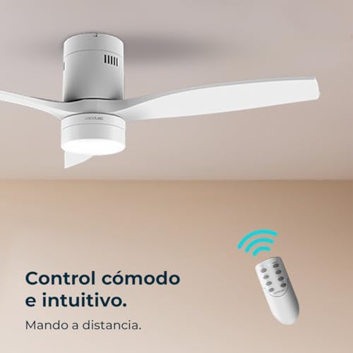 Cecotec Ventilateur de Plafond avec Lumière LED Energysilence Aero 5600 Classic White. 40W, Moteur DC, Diamètre 132 cm, 3 Pales, LED 18W, Minuteur, 6 Vitesses, Télécommande, Fonction Été/Hiver