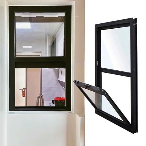 Ventanas Ventana de Guillotina Vertical Simple, Ventana Corrediza Estrecha con Marco de Inclinación Inferior, Ventanas de Paso de Cocina de Aluminio, Ventana de Reemplazo de Vidrio Templado(18x25in/45