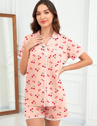 Image of SWOMOG Womens Button Down Pajamas Set Short Sleeve Sleepwear Bride Soft Pj Lounge Sets XS-3XL