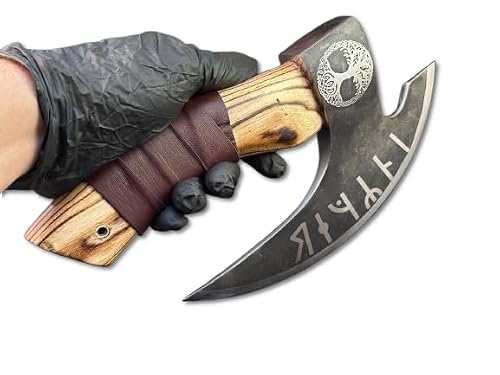 Jayger Artisan Carbon Steel Pizza Cutter | Viking-Style Slicer with Ash Wood Handle & Leather Wrap | Norse Rune Design | Sturdy Blade & Leather Sheath - Image 4