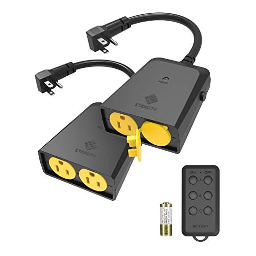 Etekcity Wireless Outdoor Remote Control Outlet, Weatherproof, 150ft Range Electrical Light Switch, 4 Grounded plugs, ETL Listed, Black (1 Remote Included)