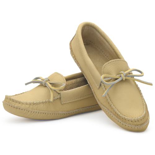 Image of Moccasin Slippers for Men, Leather House Moccasins, Made in Canada, Indoor | Soft Lining, Soft Sole for Everyday Wear & Classic Handcrafted Design, Canada Quality Genuine Cowhide Leather