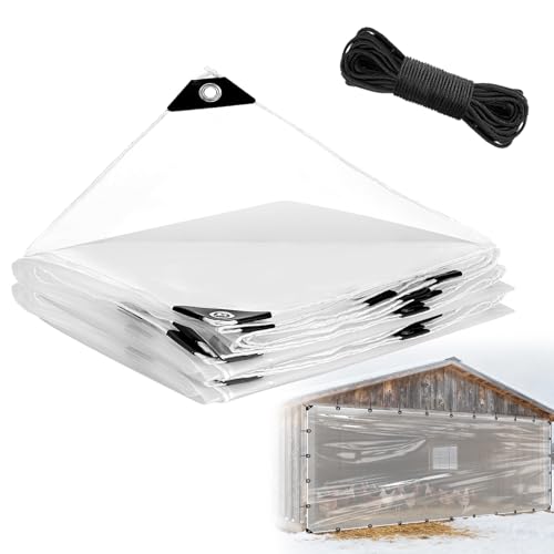 8x16ft Clear Tarp Heavy Duty Waterproof for Patio Winterizing - 5 mil Anti-Tear Snowproof & Windproof Clear Plastic Tarps with Grommets for Winter Garden Patio Enclosure Chicken Coop