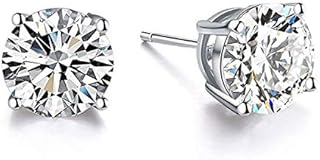 AOBOCO 18K White Gold Plated Hypoallergenic CZ Studs Earrings, 925 Sterling Silver Cubic Zirconia Earrings, Simulated Diamond Stud Earrings Jewellery for Her Women