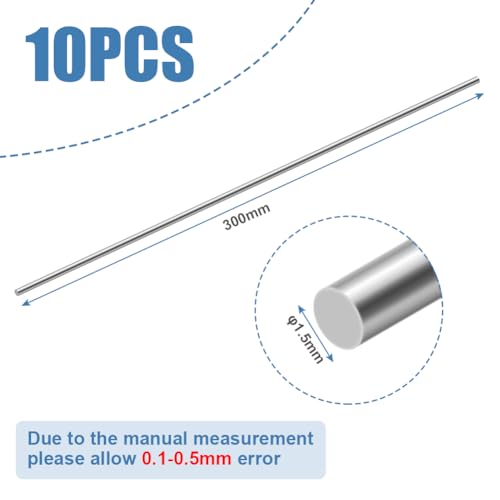 OFFCUP Edelstahlstäbe, 10 Stück Edelstahl Rundstäbe 1.5mm x 300mm Rundstab 304 Edelstahl Rundstangen Metallstange Stabstahl Solide Vollrundstab Rundstahl für DIY Handwerk Modellauto Flugzeug
