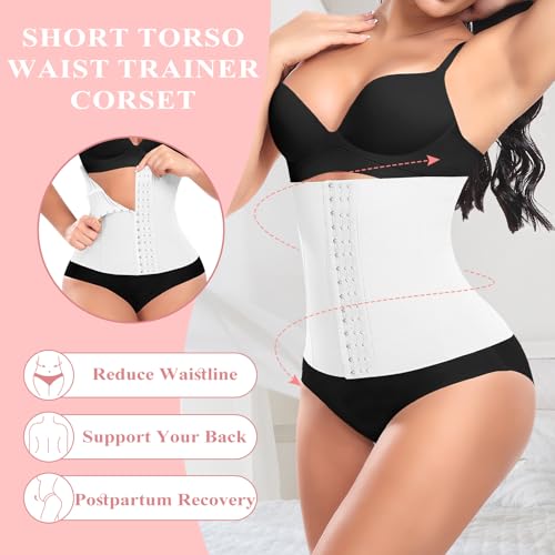 Image of Werena Short Torso Waist Trainer for Women Underbust Corset Shapewear Tummy Control Waist Cincher Body Shaper Workout Sports Girdle(A# White(Height: 9.5 inch inch), Large)
