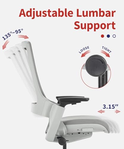 Image of CLATINA Ergonomic High Swivel Executive Chair Fabric Mesh Office Tables Chair with Adjustable Height Head 3D Arm Rest Lumbar Support and Upholstered Back for Home Office Conference Gray
