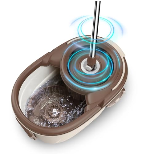 Image of PAXCOO Spin Mop with Bucket,360Rotating Floor Cleaning Mop-Stainless Steel Spinning Mop,2 Refills, Adjustable Steel Handle Stainless Steel Wringer Wet Dry Household Cleaning Tool, Modular Design