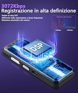 NekSide Registratore Vocale da 64 GB con Playback – Registratore Vocale Digitale Portatile, 3072 Kbps, Ore di Registrazione Audio con Cancellazione del Rumore per Interviste/Lezioni/Riunioni