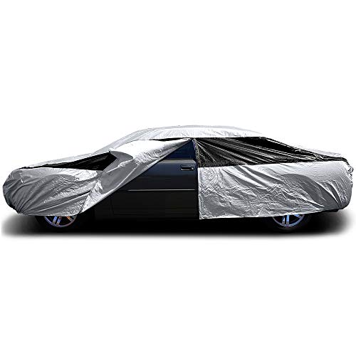 Image of Titan Premium Multi-Layer PEVA Car Cover for Large Sedans 203-212 inch. Waterproof, UV Protection, Anti-Scratch Protective Lining, Driver-Side Zippered Opening. Fits Avalon, XTS, 6-8 and More.