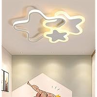 LHY LOFT Estrellas LED Infantil Plafón,Infantil Lámpara De Techo,Infantil Habitación Plafón,Pintura Lateral Glow Ahueca hacia Fuera El Diseño De Protección Ambiental,Blanco,B:52CM 45W