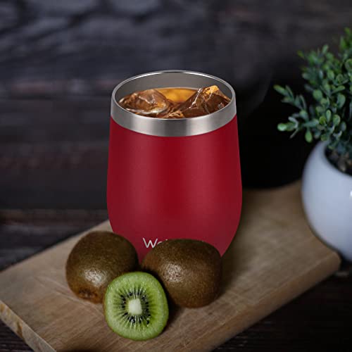 Waipfaru Wine Tumbler, 12 Oz/4 Pack Insulated Wine Tumbler With Lid & Straw, Double Wall Vacuum Wine Glasses, Stainless Steel Stemless Cup For Wine Coffee, Travel & Outdoors, Christmas Gifts (Red) #TOP5