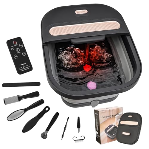 FOFOJÔY Collapsible Foot Spa Bath with Massager and Heat and Bubble Jets, Temperature Control, Remote Control, Pumice Stone, Pedicure Foot Spa for Relaxation Gift for Women Man