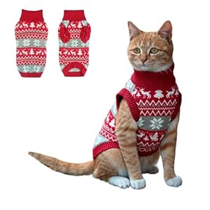 Red High-Neck Sleeveless Cat Jumper-Warm Knitted Cat Clothes for Cats Only,Cat Clothing, Cat Coat & Outfit, Kitten Jumper & Clothes,Cat Jumpers, Sweater & Sweaters for Cats,Jumper for Cat.(M)
