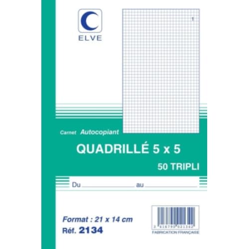 Lot de 10 Carnet quadrillé 5x5 - A5 - 50 tripli