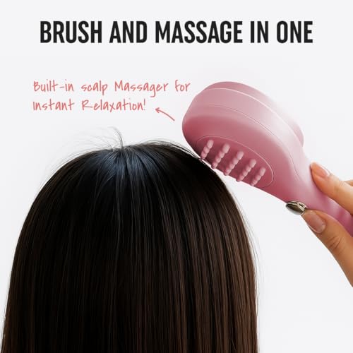 Image of Gleva Self-Cleaning Hair Brush, Detangling & Styling Brush with Anti-Static Bristles, Hair Massage Comb for Smooth & Tangle-Free Hair, Ideal for Men & Women (Pink)