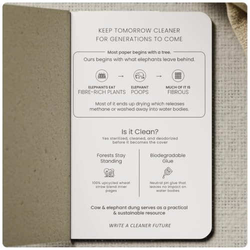 Image of eo Elephant Dung Notebook | A6 Pocket Diary | Elephant Poop Cover with Wheat Straw Pages | Saddle Bound Ruled Notebooks | 64 Pages | 80 GSM | Small Note Book for Notes, Journaling & Gifting