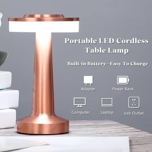 Image of Riakrum 8 Pcs LED Cordless Table Lamp Bulk Rechargeable,Rose Gold | Portable Wireless Lamps, 3 Color Stepless Dimming, 15 Hour Battery, Touch Control, Wedding Home Restaurant Decor