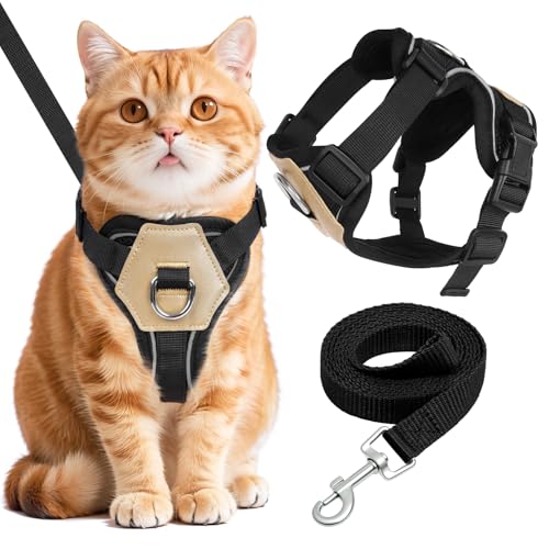 Katzengeschirr mit Leine Ausbruchsicher, Verstellbare Katzenweste,Katze Brustgeschirr mit reflektierenden Streifen & atmungsaktivem Mesh,Weich...