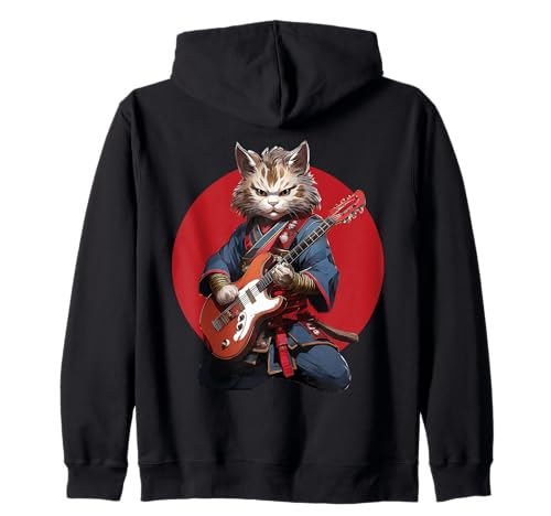 Gato Samurai Tocando Guitarra Eléctrica Jap Sudadera con Capucha