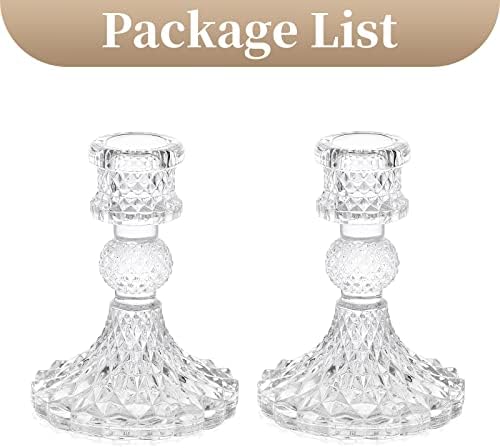 Sziqiqi Glass Candlestick Holders Set of 2, Clear Glass Taper Candle Holder, Elegant Crystal Candle Holders for Table Centrepieces for Dining Living Room Wedding Party