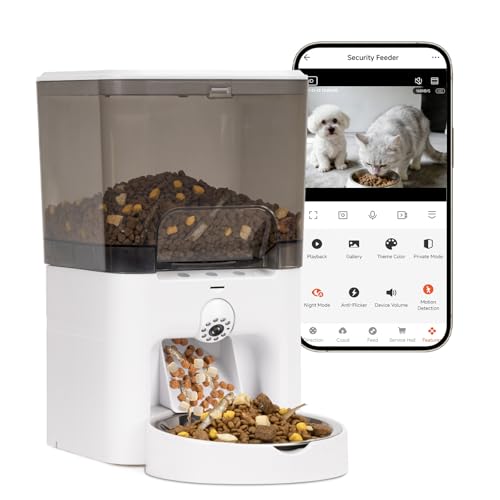 TENECUTE Automatic Cat Feeder with Camera, 2k HD Video with Night Vision, Automatic Dog Feeder with Dual-Band 2.4G & 5G WiFi Supported, 6L Cat Food Dispenser for 2 Cats, 2-Way Audio, Motion Capturing