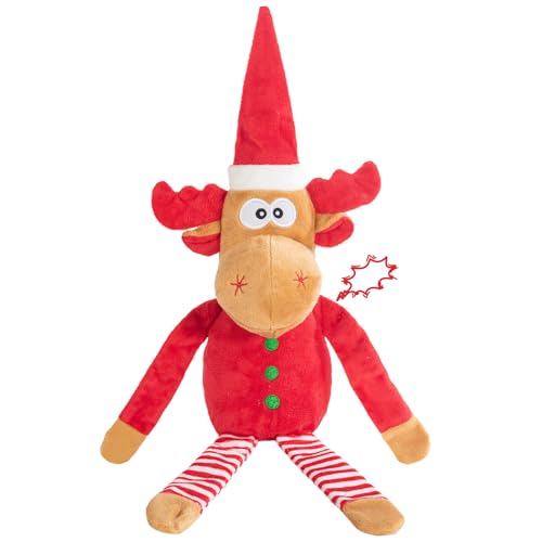 Pubialo Christmas Dog Toy Reindeer Plush with Squeaker & Crinkle Paper – Holiday Squeaky Chew Toy...