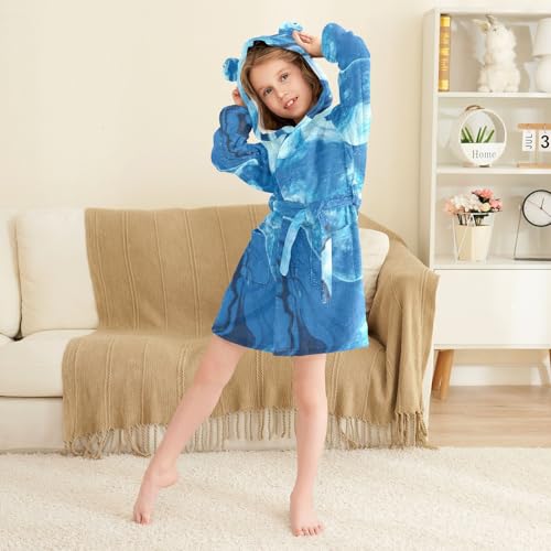 GuoChe Bathrobes For Girls Green Blue Marble Texture Hooded Pajamas4