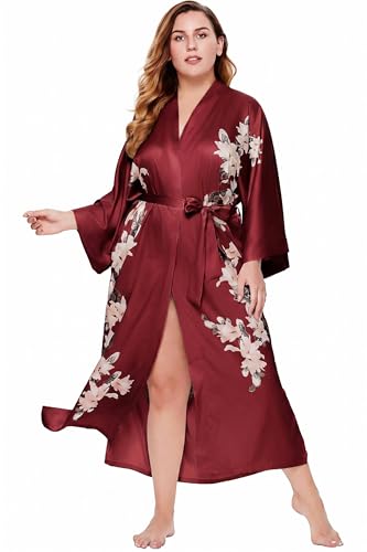 Image of BABEYOND Kimono Robe Cover up with Box Long Floral Satin Sleepwear Silky Bathrobe Bachelorette Robe