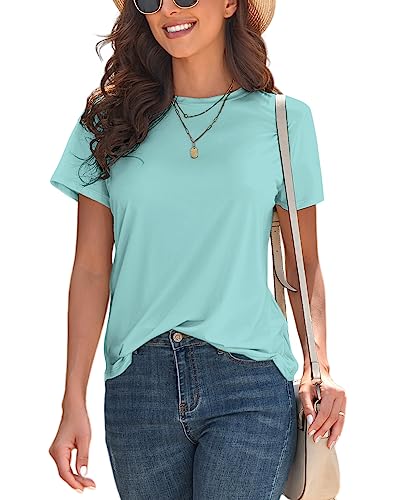 Image of KevaMolly Basic T Shirts for Women UPF 50+ Short Sleeve Casual Summer Tops Trendy Solid Loose Fit Crew Neck Tees Tshirt