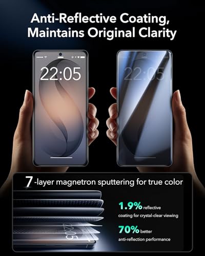 Image of ESR 3 Pack for Samsung Galaxy S26 Ultra 9H+ Tempered Glass Screen Protectors with AR Anti-Reflective Technology, Ultra Fit Tray, Highly Durable Armorite Screen Guard, Full Coverage, Military-Grade